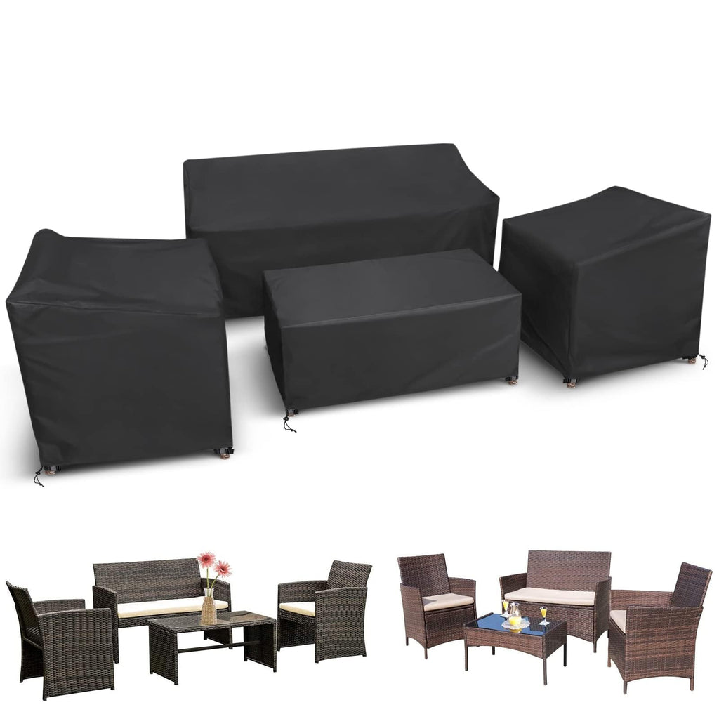 Startwo Patio Furniture Covers 4 Piece Set, Heavy Duty Waterproof Outdoor Furniture Cover, Windproof Patio Cover For Rattan Wicker Conversation Set, Patio Furniture Set Cover, Black,Large