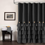 Seasonwood Black Ruffle Shower Curtain Farmhouse Style Black Fabric Shower Curtain Nature Button Shabby Chic Ruffles and French 