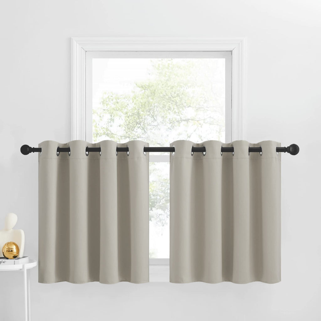 Nicetown Kitchen Valance Window Treatment Blackout Tiers For Small Window Short Curtain Farmhouse Grommet Country Window Cover For Living Room/Basement, W52 X L30, 2 Panels, Natural