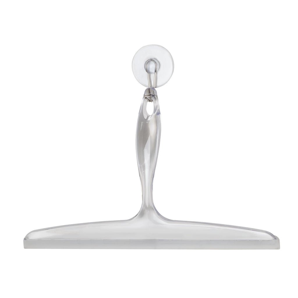 Idesign Plastic Bath Squeegee For Glass With Suction Hook Holder - 12'', Clear