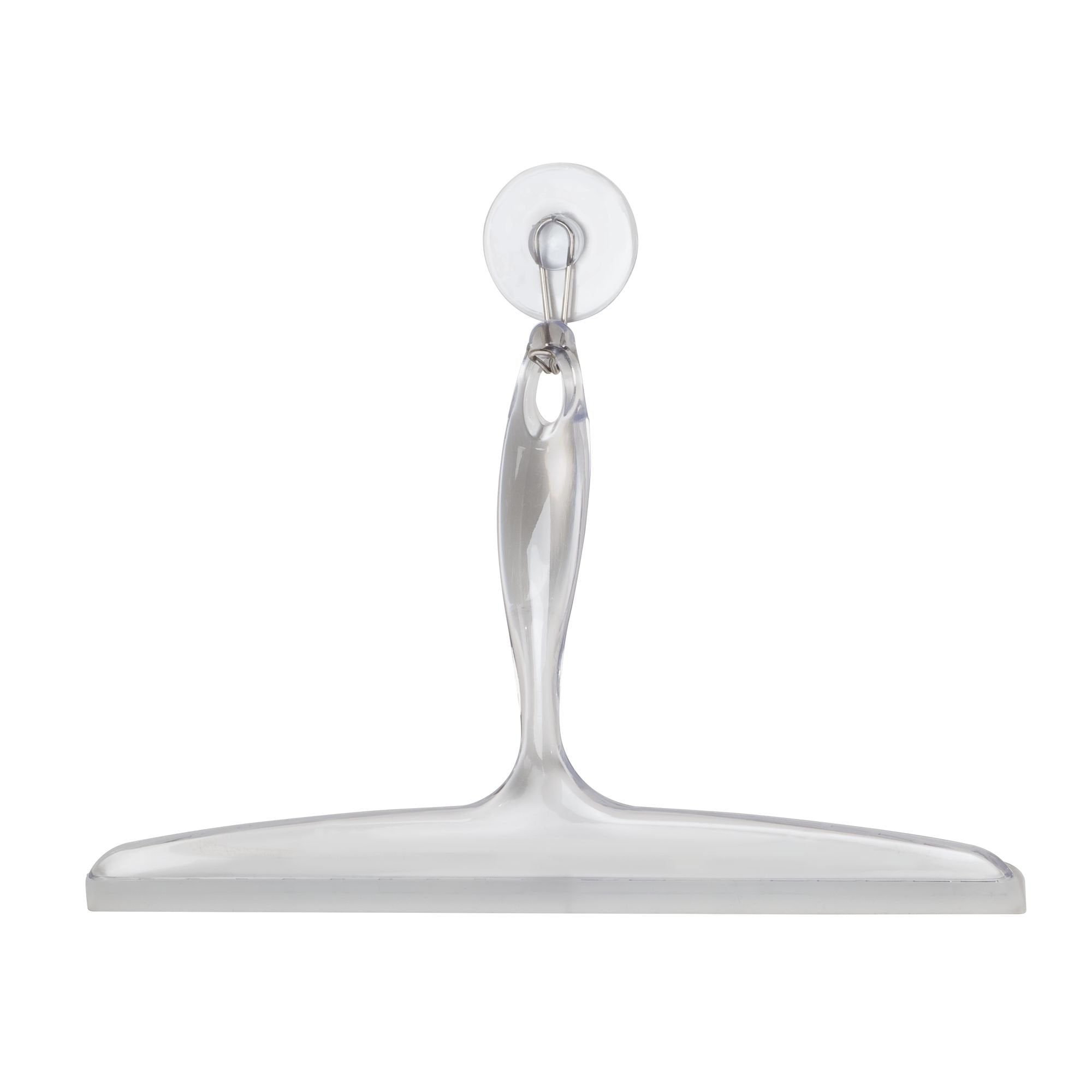 Idesign Plastic Bath Squeegee For Glass With Suction Hook Holder - 12'', Clear