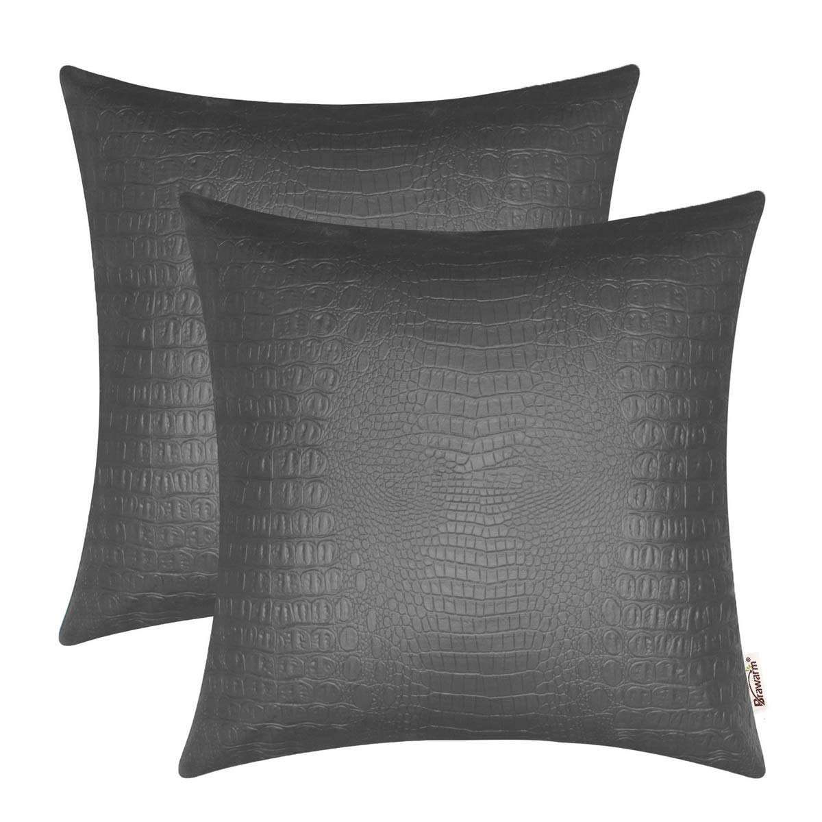 BRAWARM Faux Leather Pillow Covers 20 X 20 Inches, Charcoal Gray Leather Pillow Covers Pack of 2, Crocodile Leather Decorative T
