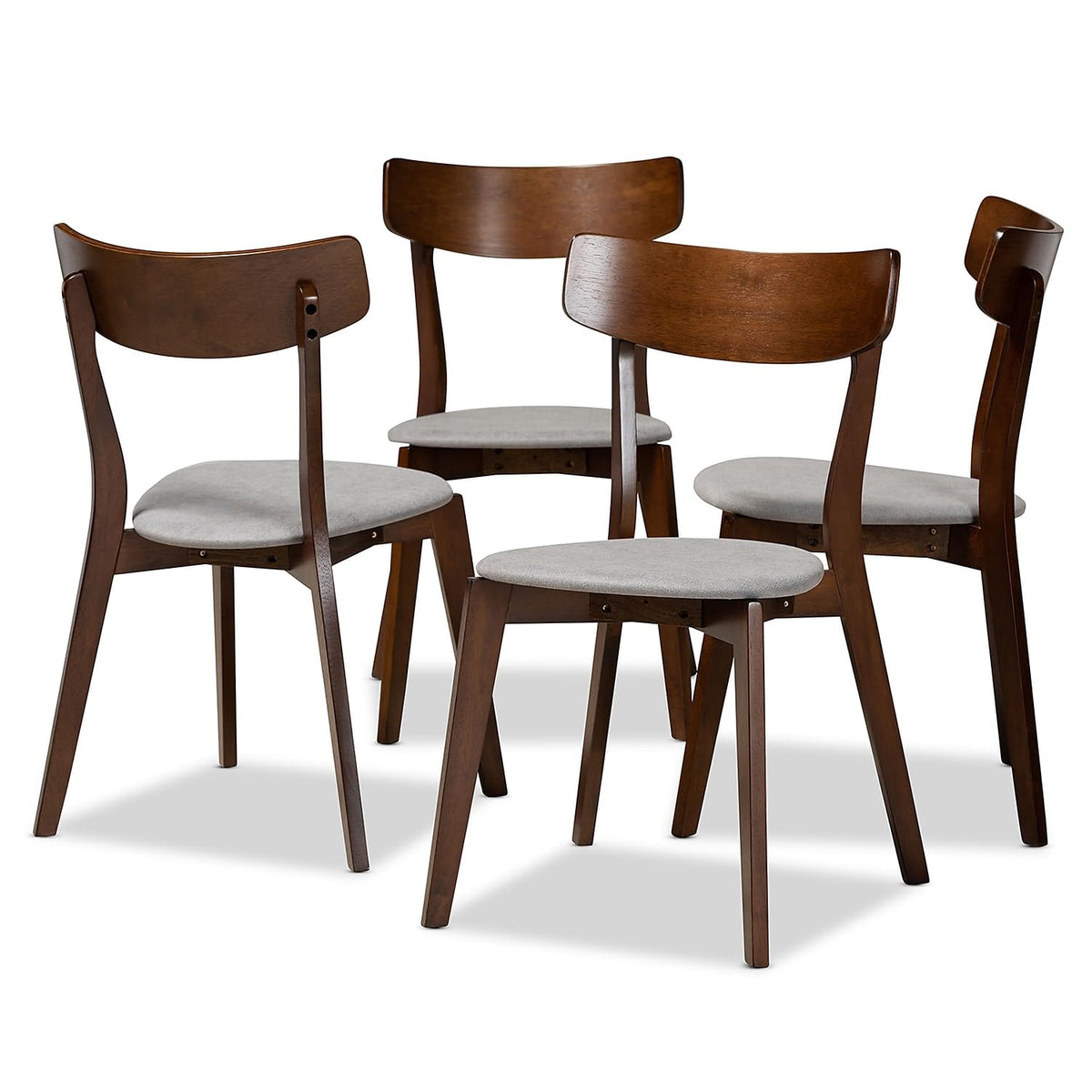 Baxton Studio Iora Midcentury Modern Transitional Light Grey Fabric Upholstered And Walnut Brown Finished Wood 4Piece Dining C