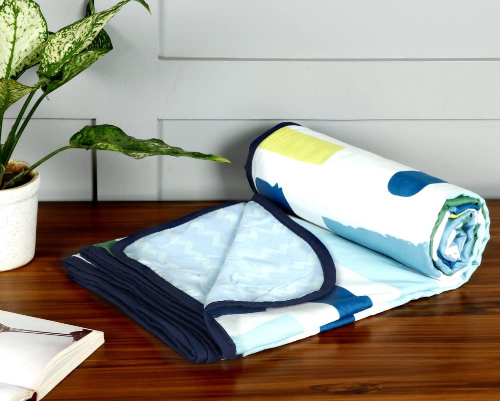 Bsb Home Pure Cotton 120 Gsm Reversible Soft Lightweight Printed Double Bed Blanket/Ac Dohar/Skin Friendly Dohar220X230 CmBlue