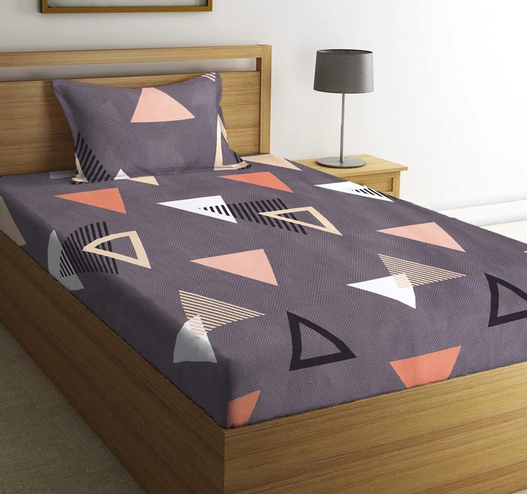 BSB HOME Glace Cotton 160 TC Angora Checks Printed Single Bedsheets with 1 King Size Pillow Cover, (60X90 Inches, 5 x 7.5 Feet, 