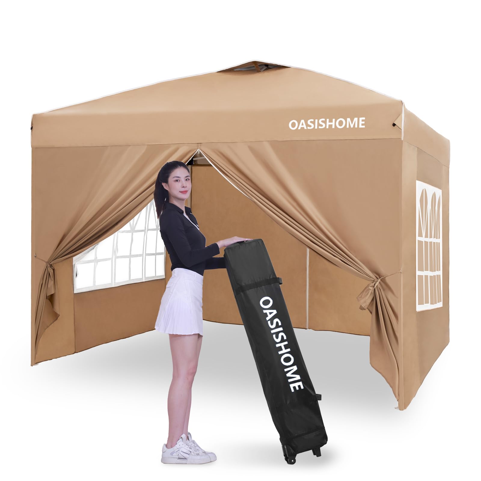 Oasishome Pop-Up Gazebo Instant Canopy Tent 10'X10', With 4 Sidewalls, Windows, Wheeled Bag, For Patio/Outdoor/Wedding Parties A
