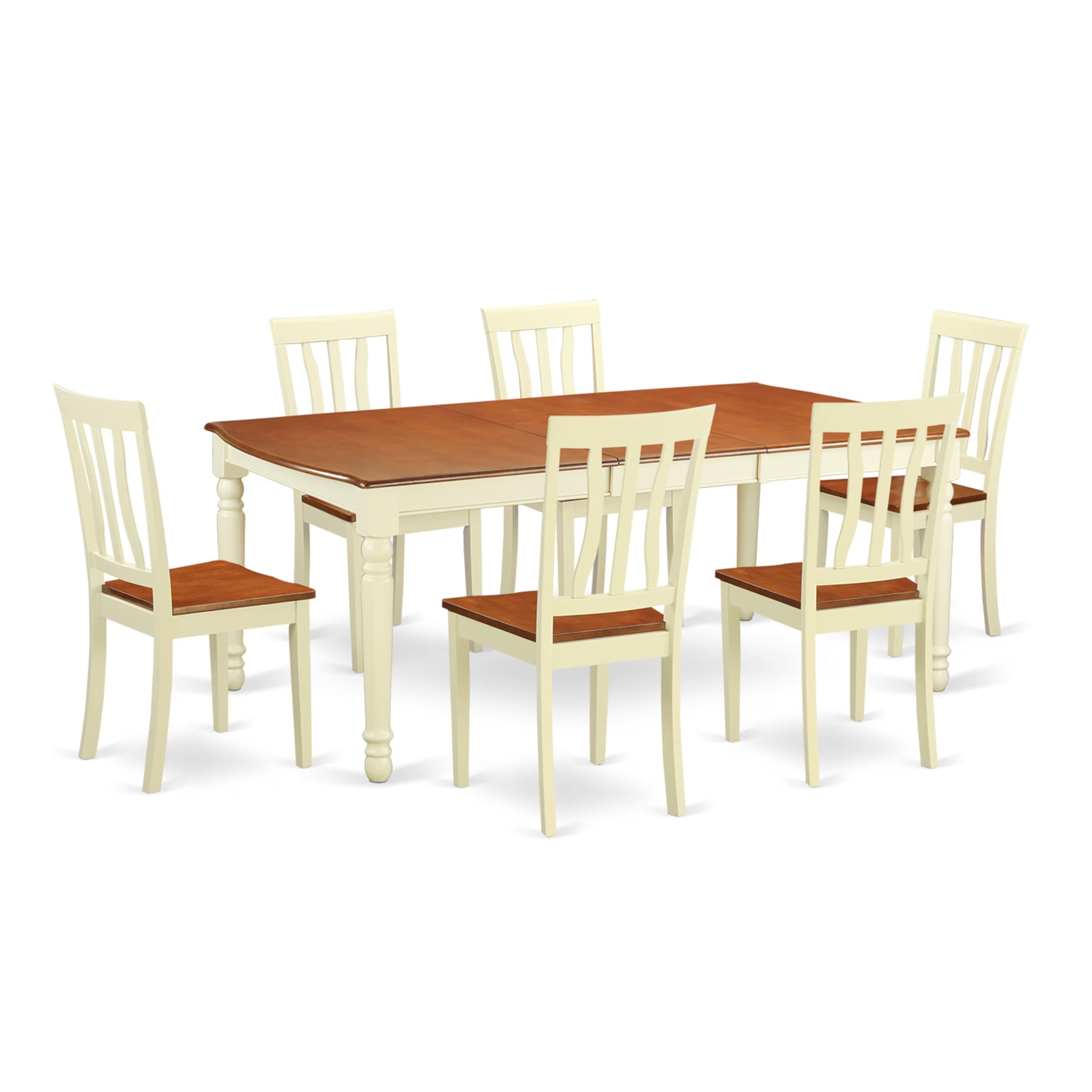 East West Furniture DOAN7-WHI-W 7 Piece Kitchen Table Set Consist of a Rectangle Dining Table with Butterfly Leaf and 6 Dining Room Chairs, 42x78 Inch, Buttermilk & Cherry