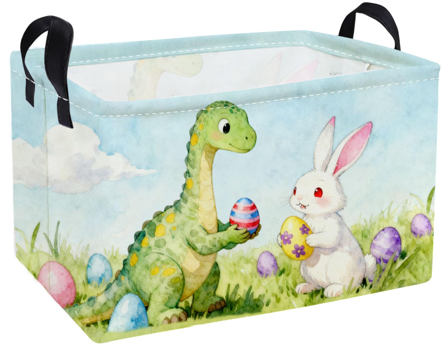 Essme Rectangular Easter Dinosaur Baskets,Kids Storage Box,Cute Basket for Kids with Handles for Room Decor, Book Bins,Shelf Bas