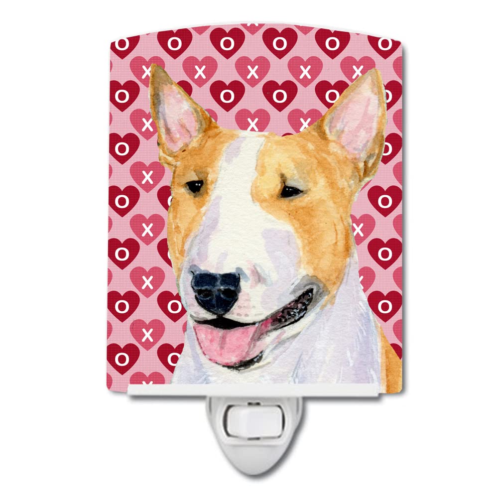 Caroline'S Treasures Ss4496Cnl Bull Terrier Hearts Love And Valentine'S Day Portrait Ceramic Night Light Compact, Ul-Certified,