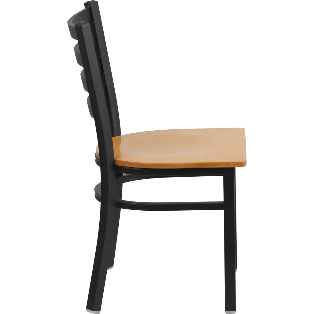 Flash Furniture HERCULES Series Black Ladder Back Metal Restaurant Chair - Natural Wood Seat