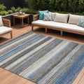 10' X 14' Denim Blue Beige And Taupe Striped Washable Indoor Outdoor Area Rug