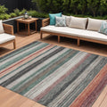 10' X 14' Pale Aqua Copper And Taupe Striped Washable Indoor Outdoor Area Rug
