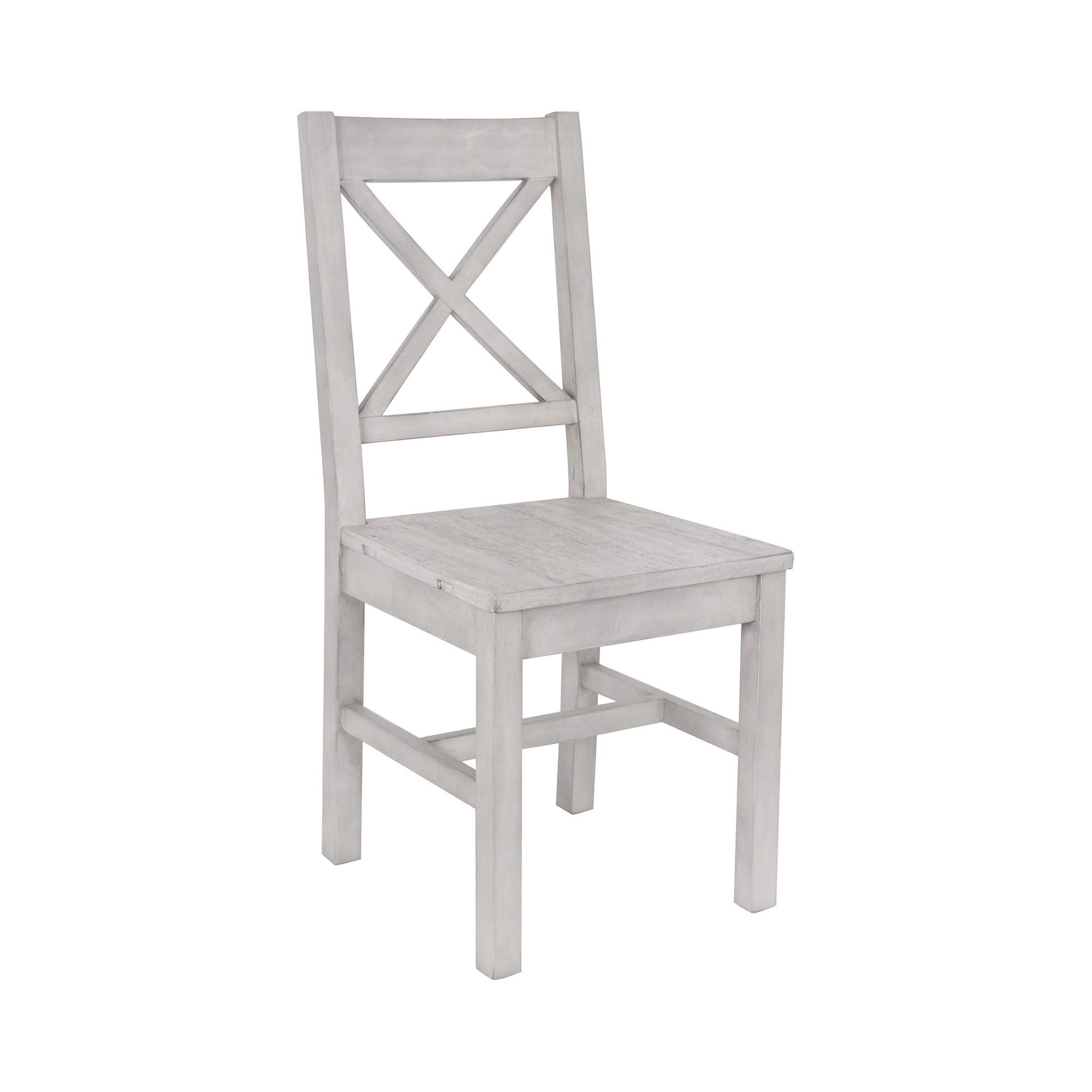 Benjara Open X Back Distressed Wooden Dining Chair, Gray
