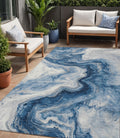 5' X 8' Navy Blue And Silver Abstract Washable Indoor Outdoor Area Rug