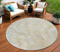 8' Beige And Silver Round Abstract Washable Indoor Outdoor Area Rug