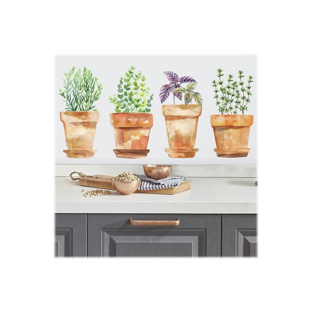 RoomMates RMK3652SCS Watercolor Potted Herbs Peel and Stick Wall Decals