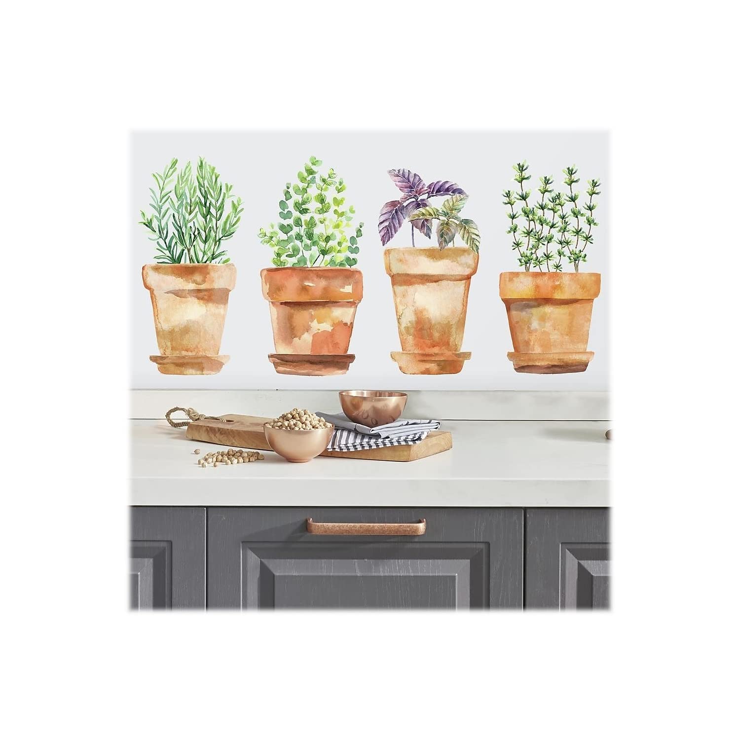RoomMates RMK3652SCS Watercolor Potted Herbs Peel and Stick Wall Decals