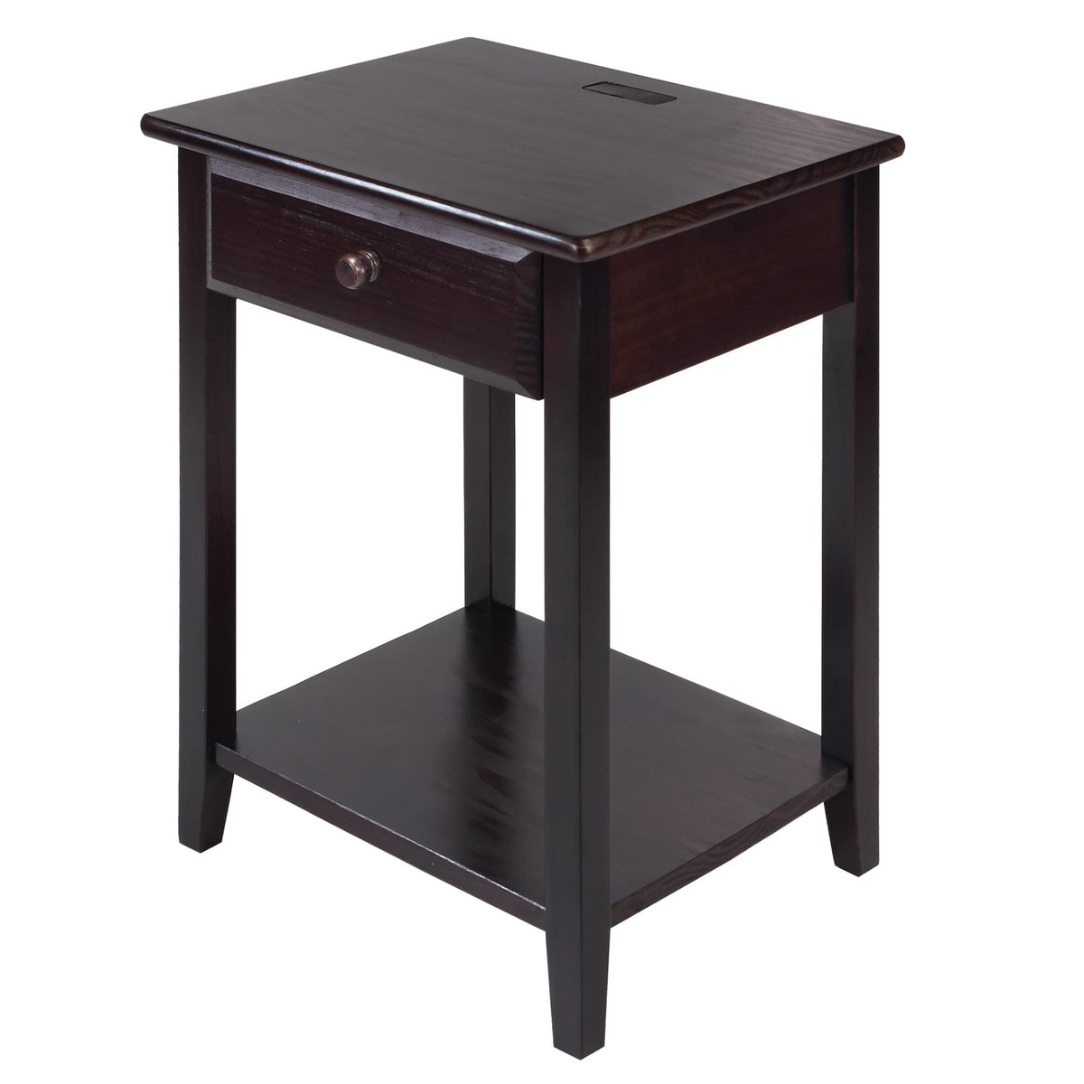 Casual Home Owl Night Stand with USB Port Charging Station and Drawer, 17.5W x 14.25D x 24.5H, Espresso