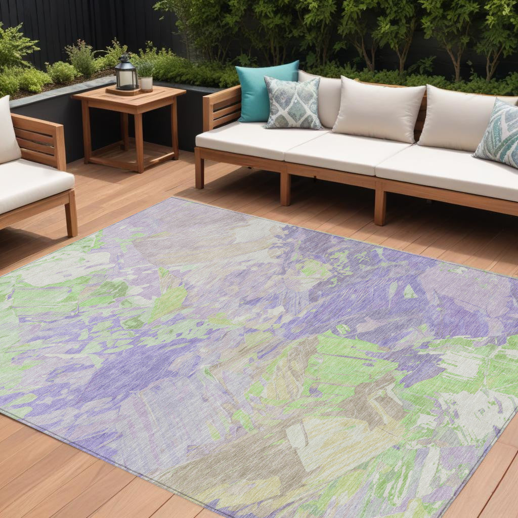 8' X 10' Lavender Mint Green And Beige Abstract Washable Indoor Outdoor Area Rug