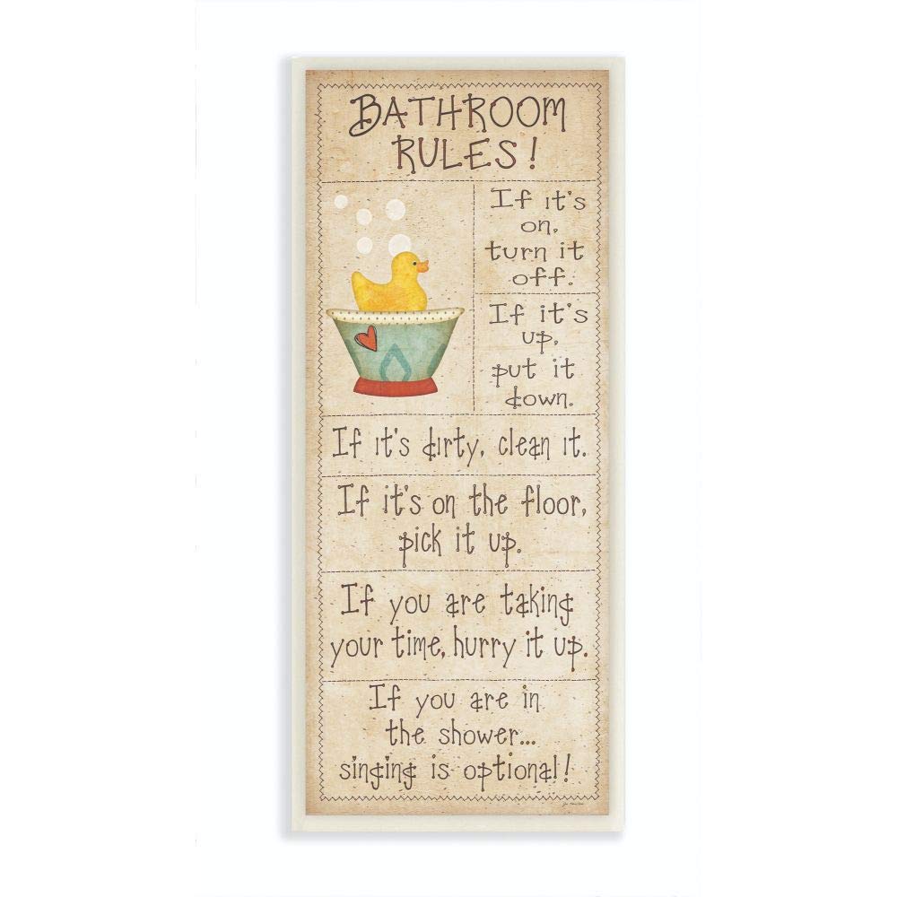 The Stupell Home D  cor Collection Bathroom Rules Rubber Ducky Tall Bathroom Wall Plaque, 7 x 0.5 x 17, Proudly Made in USA
