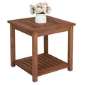 Rpuzonier Outdoor Side Table, Carbonized Color Wood 18 inch Poolside Patio Table, Square Coffee Table with Storage Tier for Pati