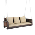 Outvita Porch Swing, 5Ft Hanging Outdoor Porch Swings For Adults, Wicker 3 Person Patio Swing, With Cushion, Pillow And Chain Fo