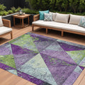 10' X 14' Purple And Lime Green Geometric Washable Indoor Outdoor Area Rug