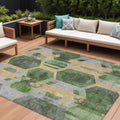 9' X 12' Green Gold And Silver Geometric Washable Indoor Outdoor Area Rug