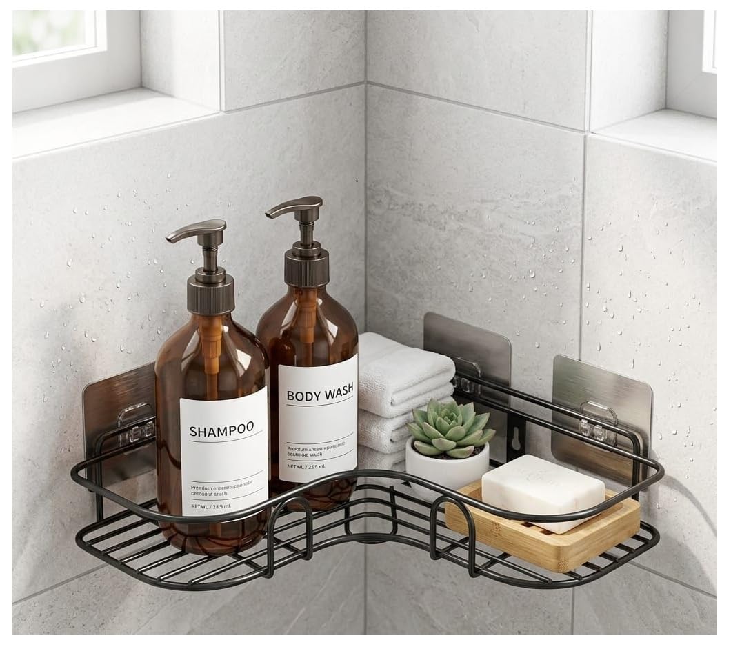 Alturas SelfAdhesive Corner Bathroom Shelf Organiser, Wall Mounted Wire Rack, Multipurpose Storage