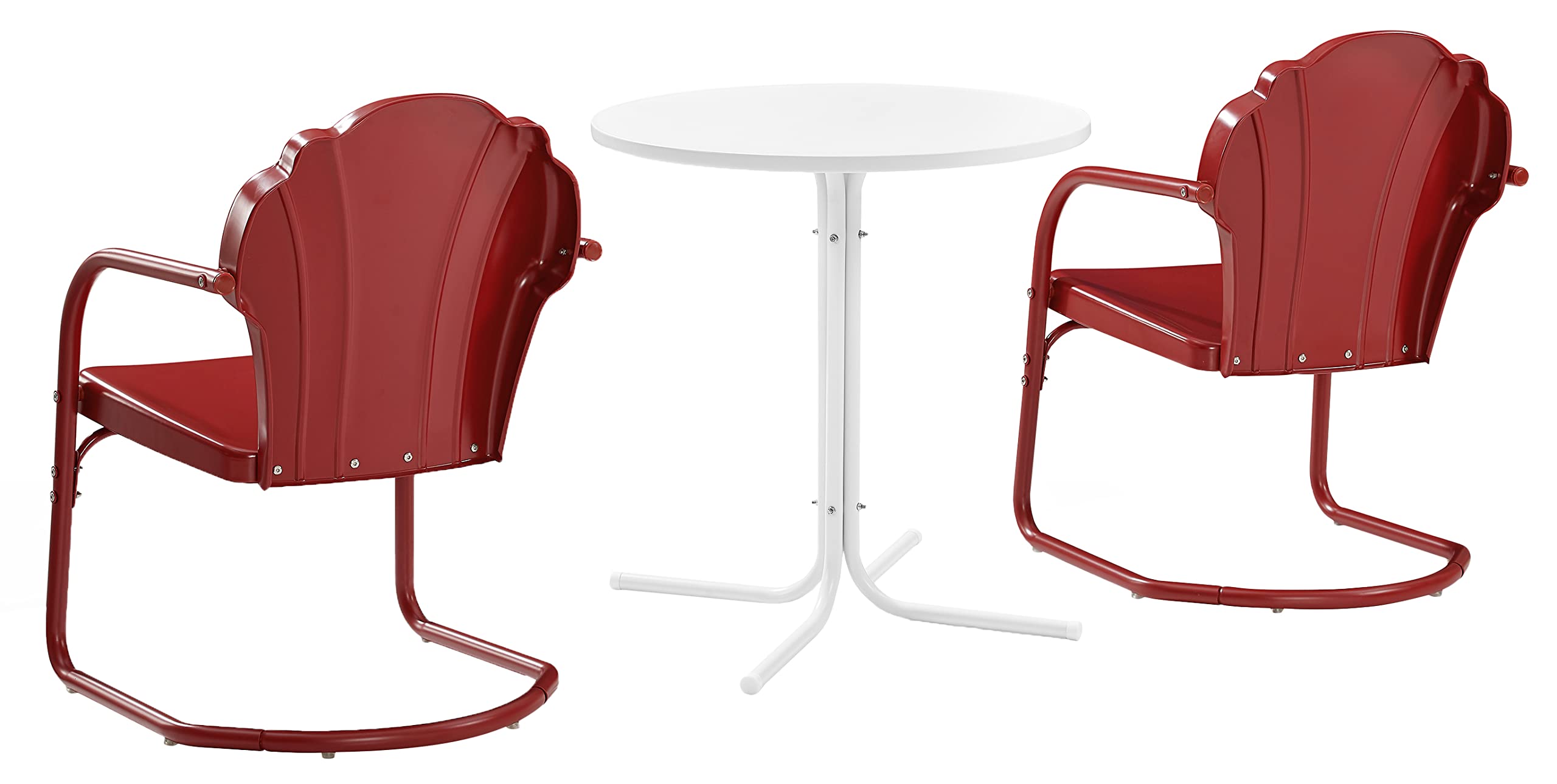 Crosley Furniture Tulip 3-Piece Outdoor Bistro Set, Retro Metal Patio Table and Chairs for Dining, Porch, Dark Red Satin