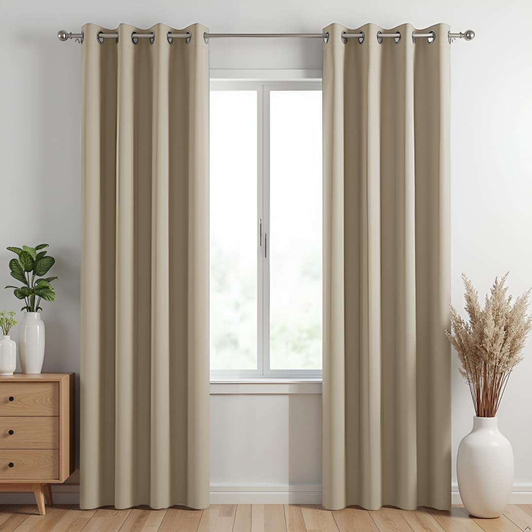 Homemonde 70% Light Blocking Window 5 Feet Solid Curtains  Heavy Faux Silk Blackout Drapes Set, Thermal Insulation, Hangs With 