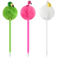 Zuazaor 3 Pieces Colorful Fuzzy Flamingo Ballpoint Pens Funny Summer Party Pens Pom Pom Fluffy Rollerball Pens for Women Party S