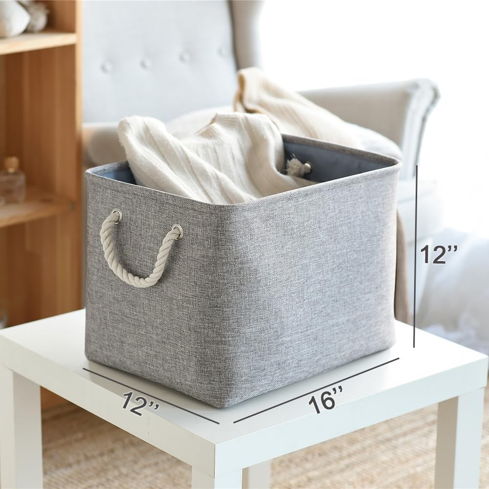 TheWarmHome Storage Basket - 3 Pack Fabric Cubes 16x12x12 inch, Grey, EVA Material, Closet Organizer