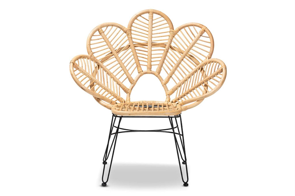 Baxton Studio Garan Modern Bohemian Natural Brown Rattan and Black Metal Accent Chair