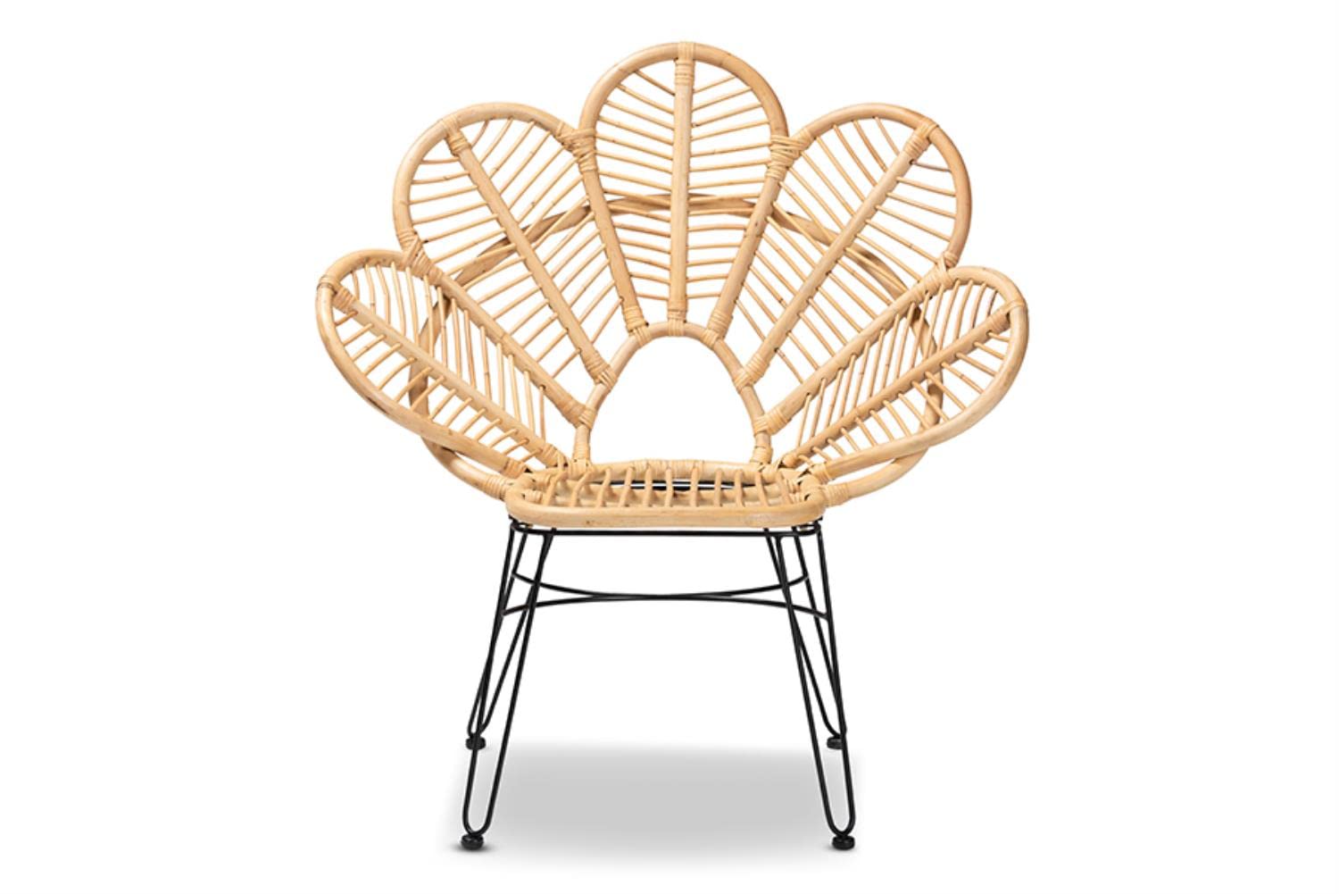 Baxton Studio Garan Modern Bohemian Natural Brown Rattan and Black Metal Accent Chair