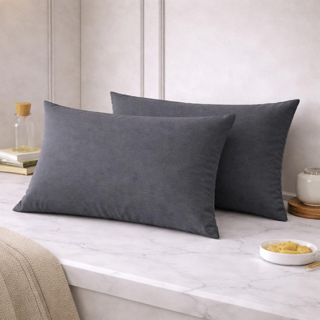 The Home Style Solid Cotton Feel Pillow Covers (18 X 28 Inches, Set Of 2 Pcs) | 300 Tc | Super Soft & Smooth (Ash Grey)