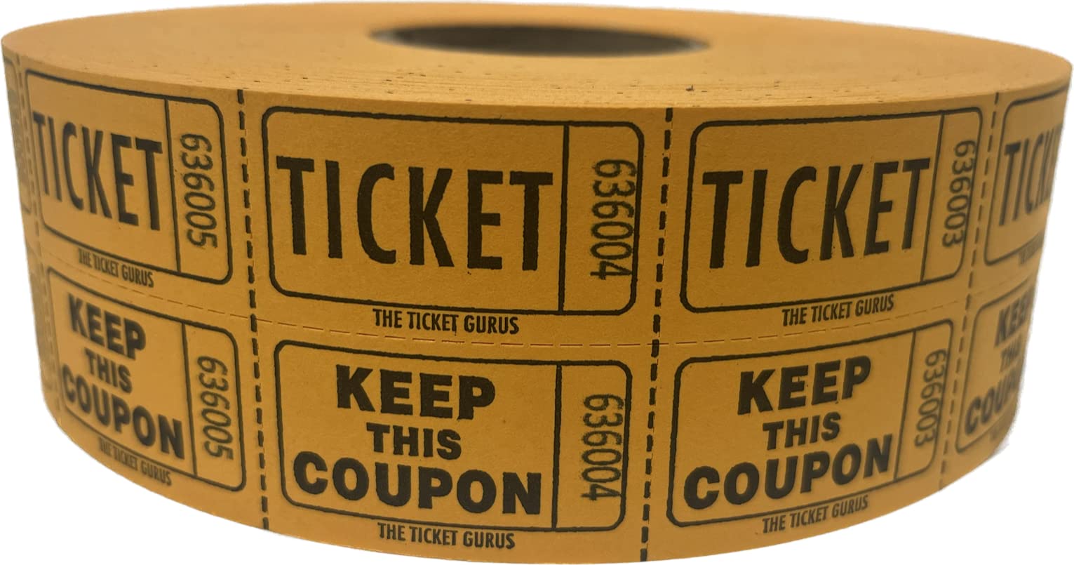The Ticket Gurus-Double Raffle Ticket Roll : Roll Of 2000-(Orange)