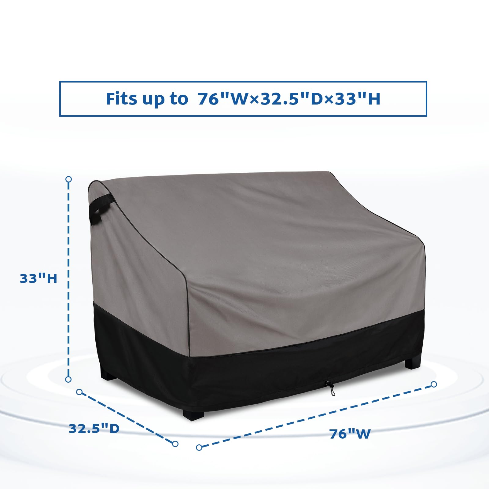 Forspark Patio Furniture Sofa Covers 76W X 32.5D X 33H 3-Seater Inch Outdoor Waterproof Couch Loveseat Bench Cover, Grey
