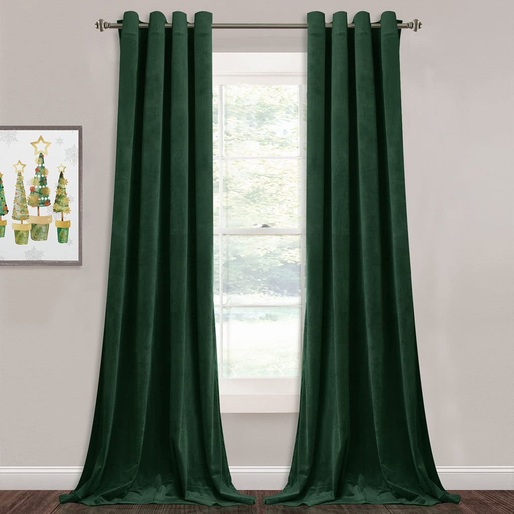 Stangh Dark Green Velvet Curtains 84 Inches - Room Darkening Curtain Panels For Living Room/Dining Backdrop/French Door Thermal