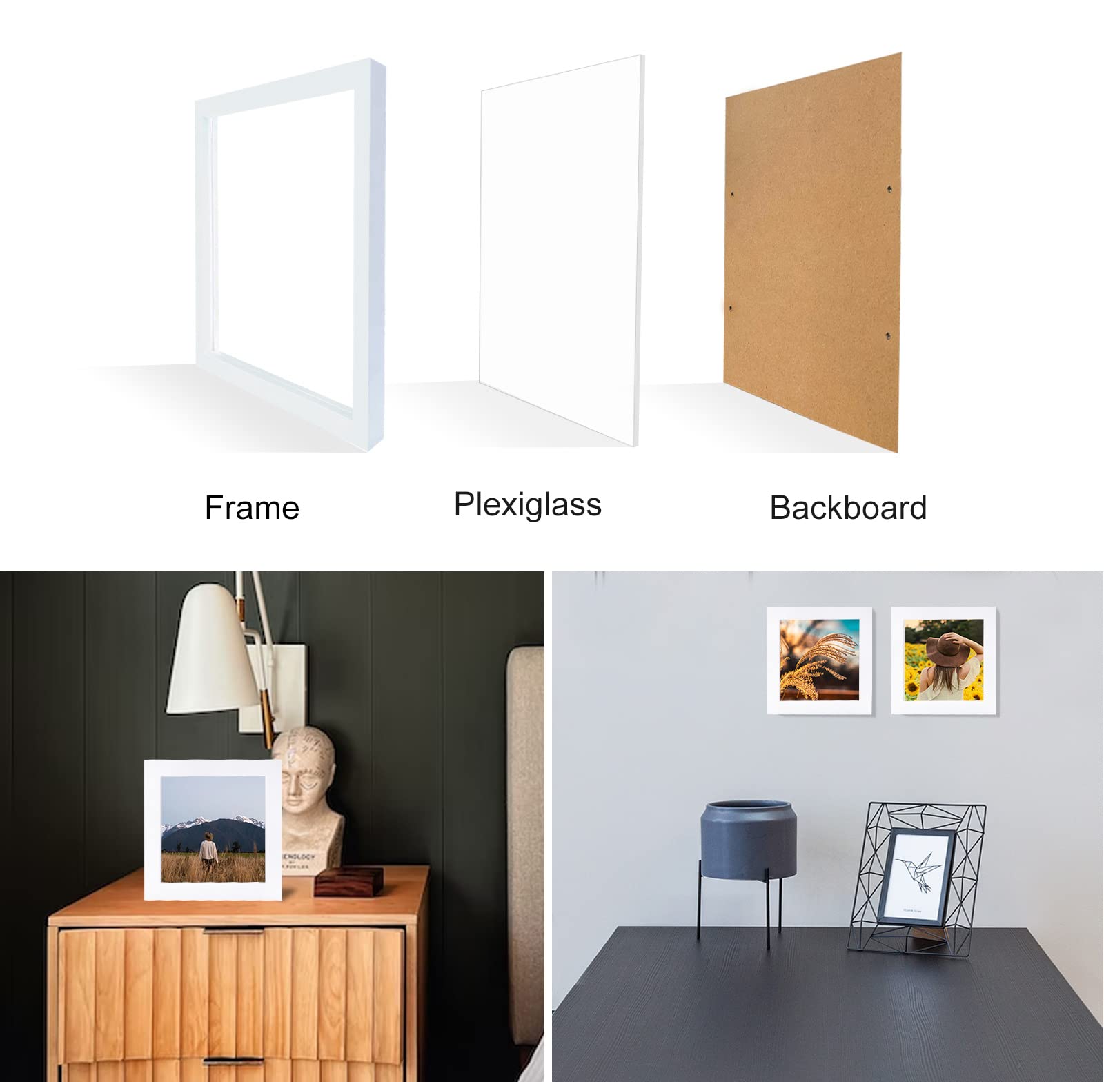 Lekaiya 5X5 White Picture Frames Set Of 2, Square Solid Wood Photo Frame For Tabletop Or Wall Mounting