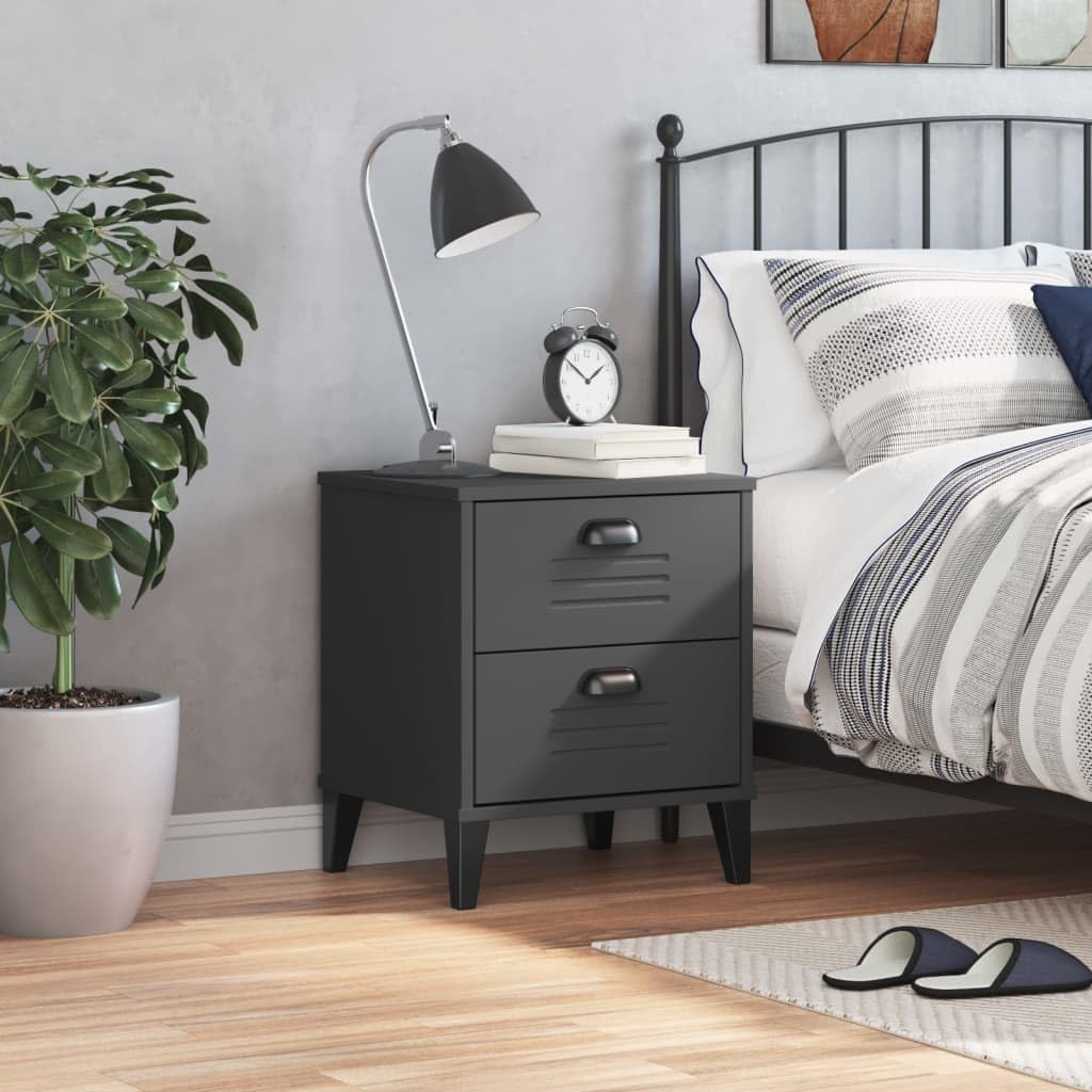 vidaXL Bedside Cabinet/Accent End Table - Anthracite Gray - Engineered Wood - 2 Drawers - 15.7"x13.8"x18.9" - Bedroom/Living Room - Industrial Design - Easy to Clean - Plastic Handles