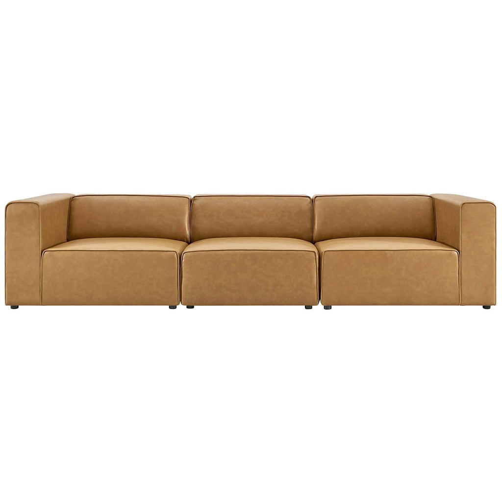 Modway Mingle Vegan Leather 3-Piece Sectional Sofa in Tan