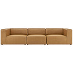 Modway Mingle Vegan Leather 3-Piece Sectional Sofa in Tan