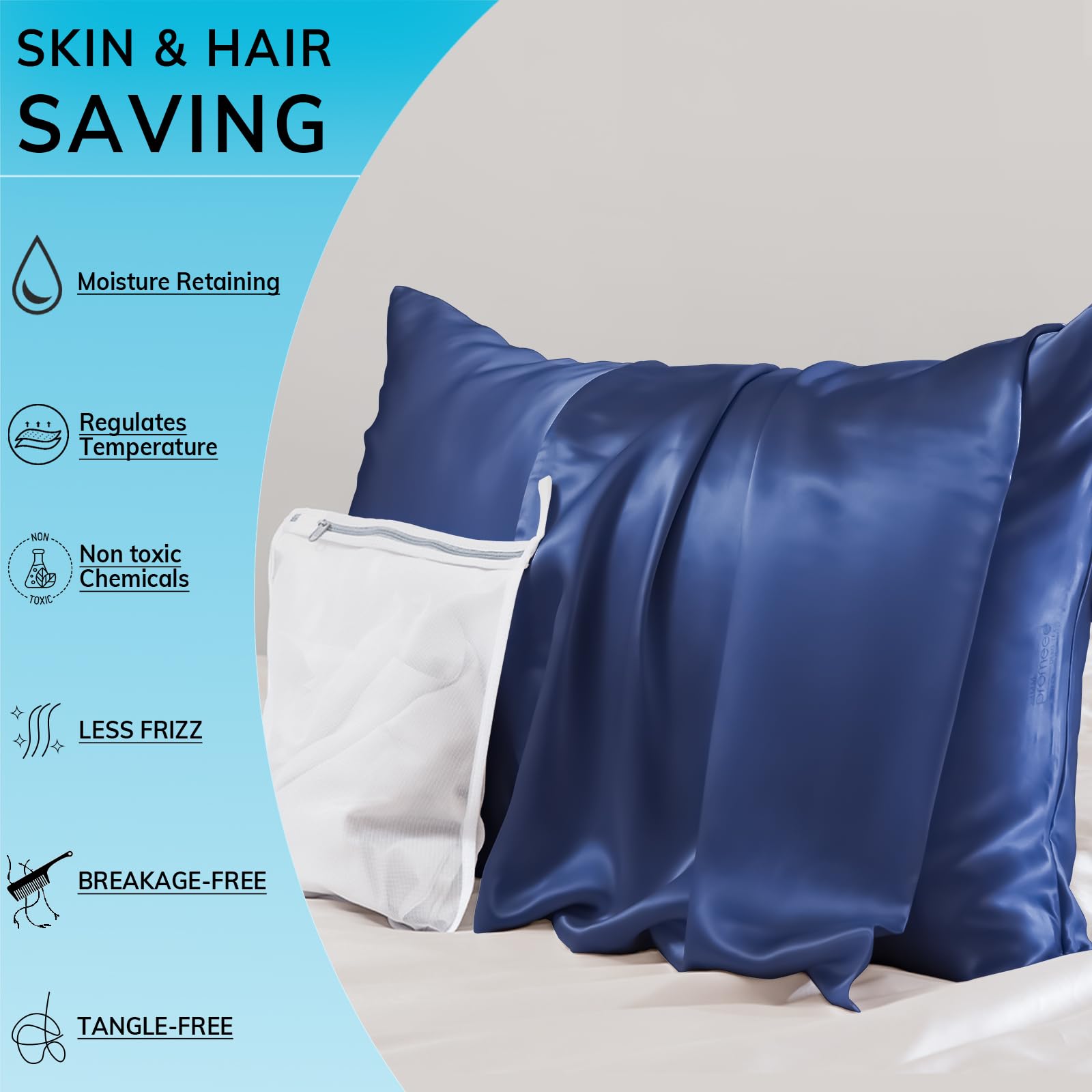 Promeed 23 Momme Silk Pillowcase 2 Pack With Zipper, 3Rd Gen Grade 6A+ 100% Mulberry Silk Pillow Case Set Of 2, Cooling Pillow C