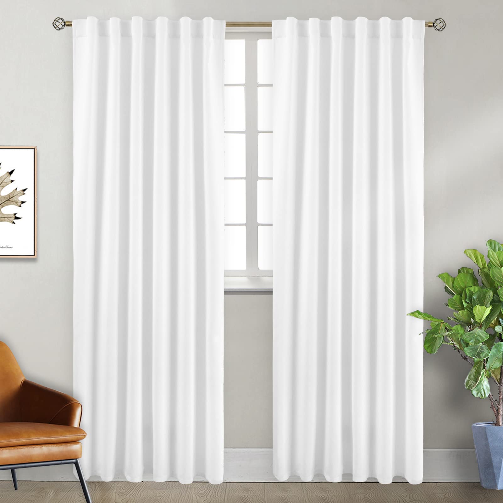 Bgment Rod Pocket And Back Tab White Curtains For Bedroom - Thermal Insulated Room Darkening Curtains For Living Room, 2 Window Curtain Panels (52 X 84 Inch, Pure White)