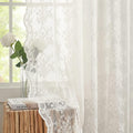 Yj Yanjun Lace Cafe Curtains 45 Inch Length Set Of 2 Country Floral Short Voile Sheer Kitchen Curtains Old House Privacy Bathroo