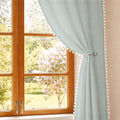 Homemonde Faux Linen Sheer Curtains With Rod Pocket Style Light Filtering 6 Feet Drapes Pack Of 2, Beautiful Border Pompoms  Si
