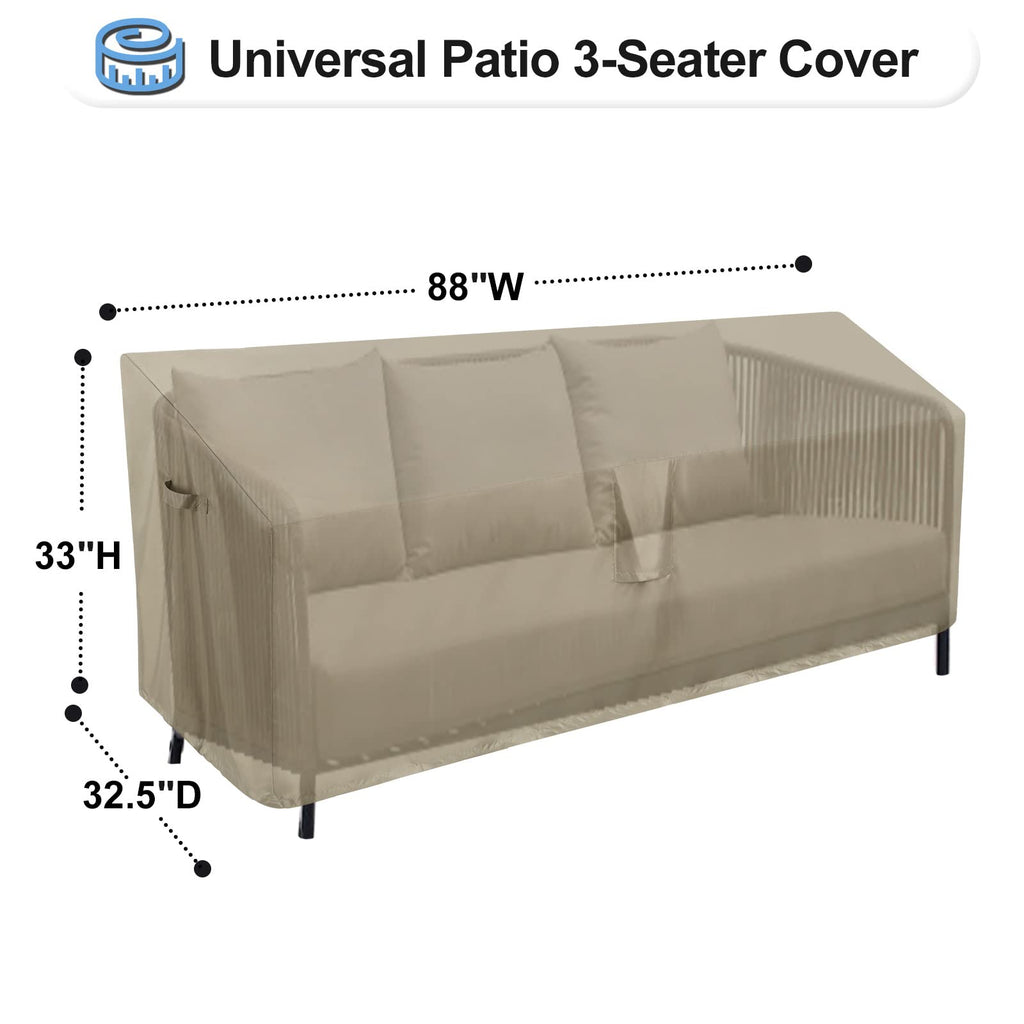 Outdoorlines Outdoor Waterproof Patio 3-Seater Couch Cover - Uv Resistant Patio Sofa Furniture Covers Weatherproof Heavy Duty Glider Covers For Outdoor Furniture, 88Wx32.5Dx33H Inches, Camel