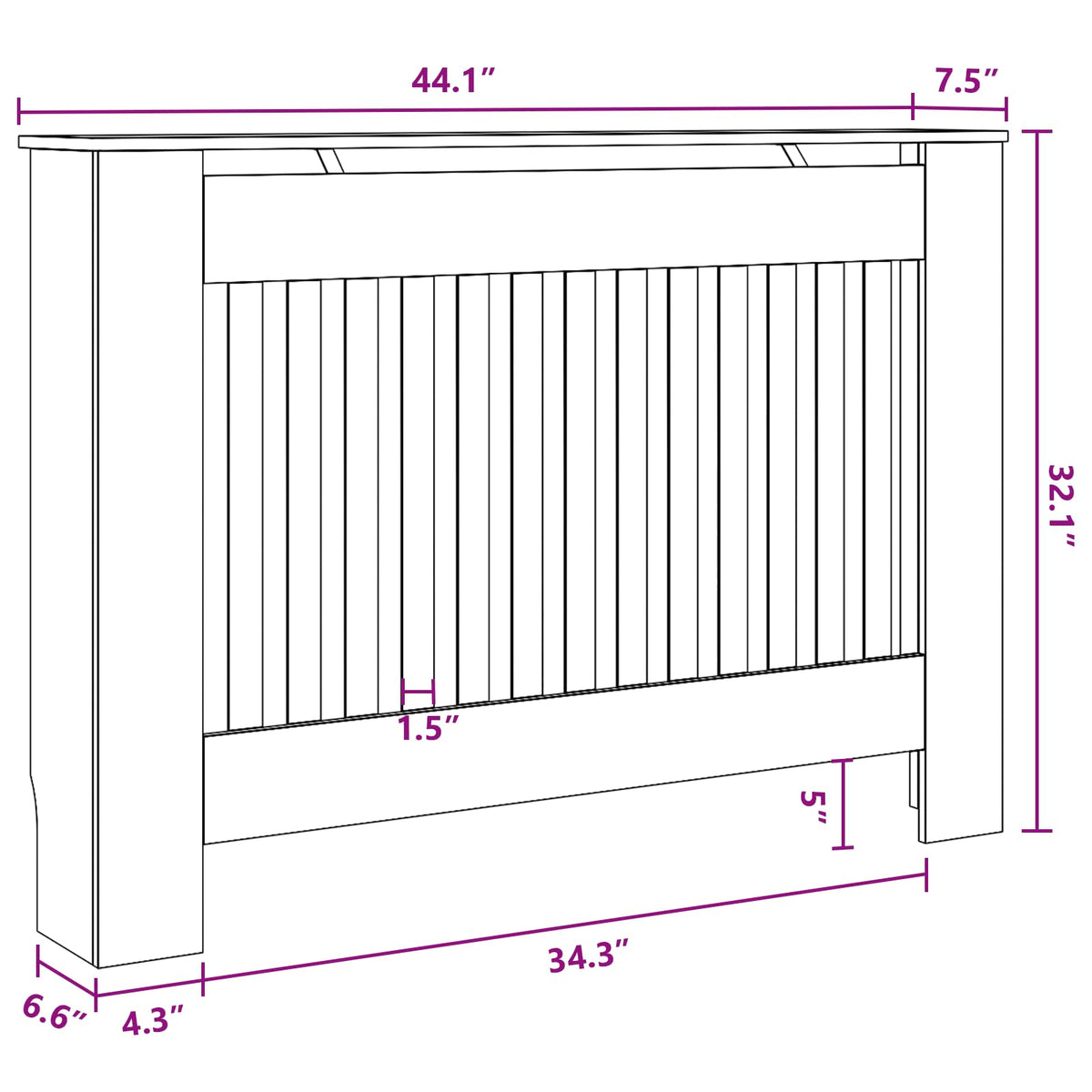 vidaXL Radiator Cover, Slatted Design Heater Cover Cabinet with Top Storage Shelf, Hide Cluttered Pipes, MDF, 44.1''x7.5''x32.1'', White
