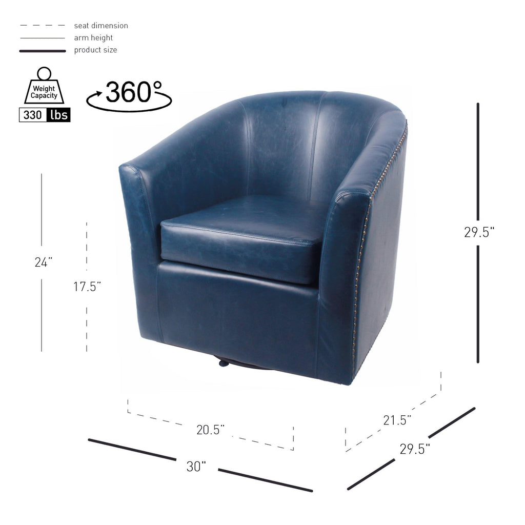 New Pacific Direct Ernest Bonded Leather Swivel Chair,Vintage Blue,Fully Assembled